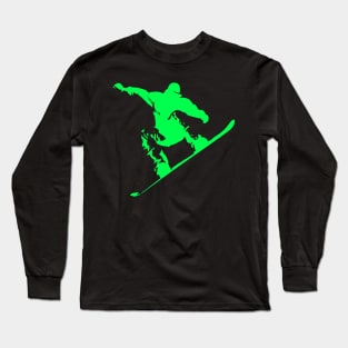 Snowboarding Neon Green Boarder on Black Long Sleeve T-Shirt